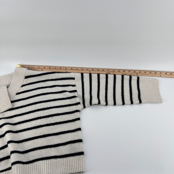 Abercrombie Fitch Striped V Neck Sweater Cream Black Long Sleeve Women's M Crop - Picture 6 of 7